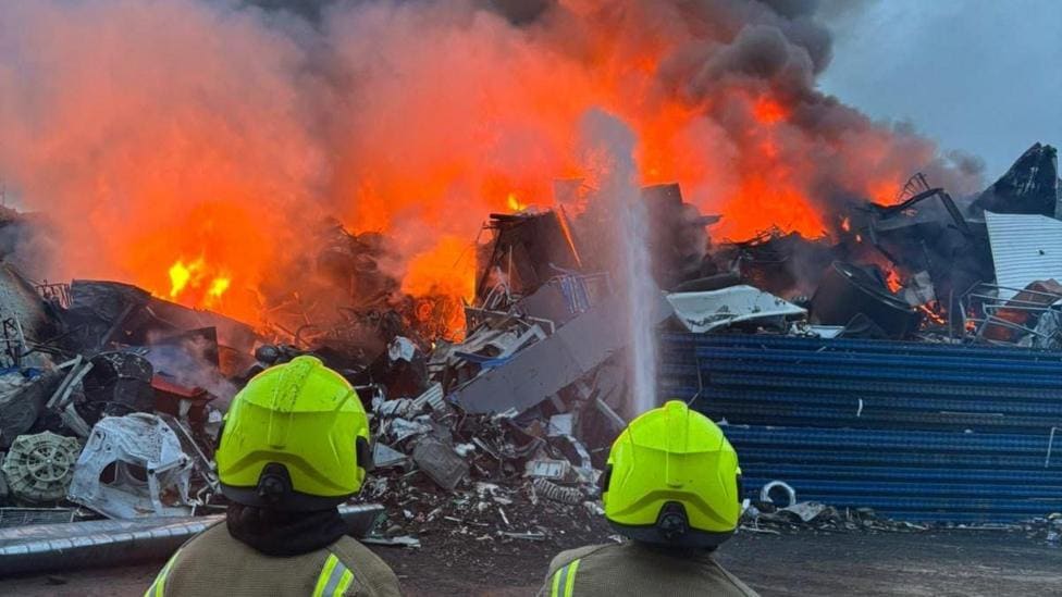 Tamworth Fire Crews Battle Metal Recycling Blaze — Tamworth news photo (BBC Stoke & Staffordshire)